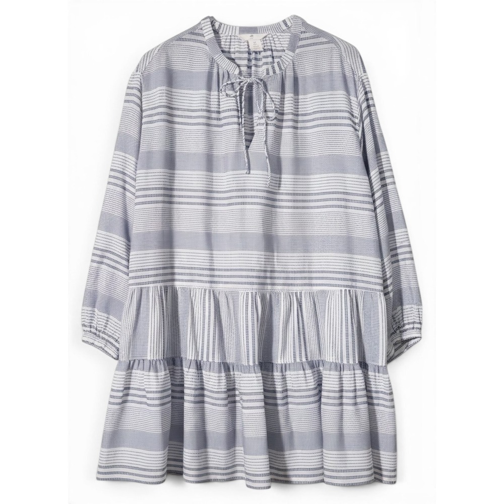 H&M L.O.G.G. Tiered Mini Dress Womens L Coastal Boho Swim Coverup Babydoll